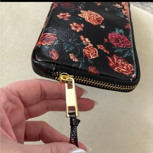Floral Black Leather Wallet